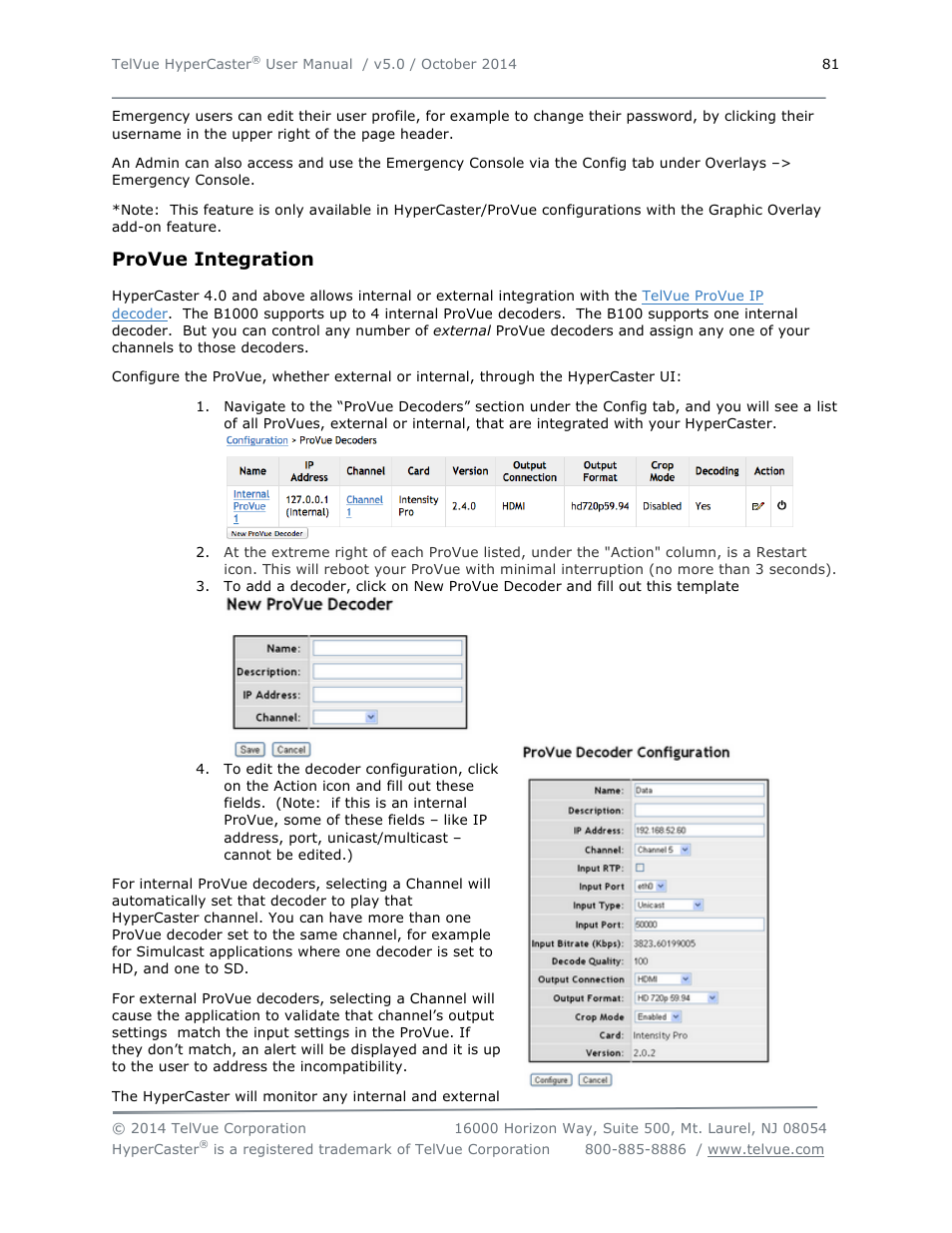 Provue integration | TelVue HyperCaster® User Manual | Page 82 / 105