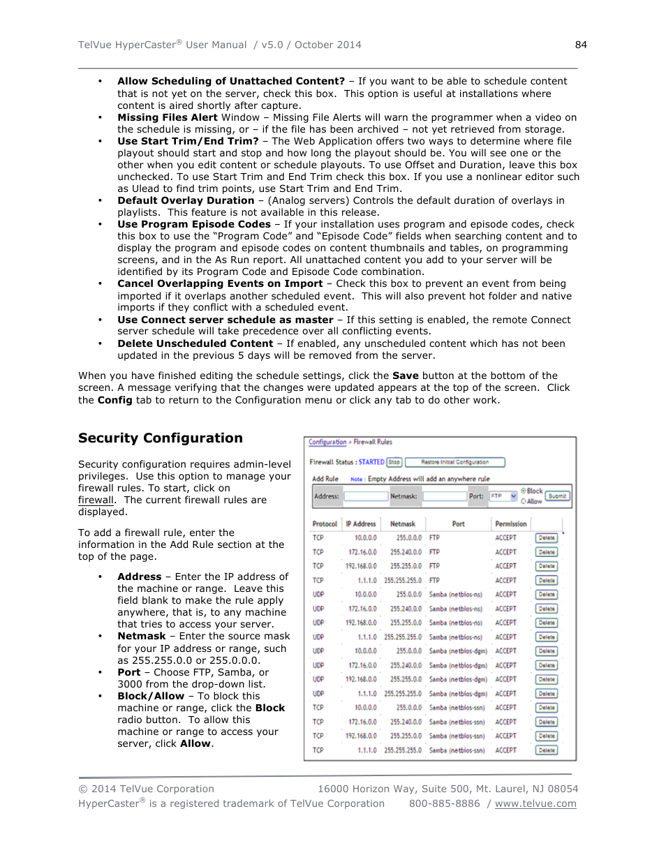 Security configuration | TelVue HyperCaster® User Manual | Page 85 / 105