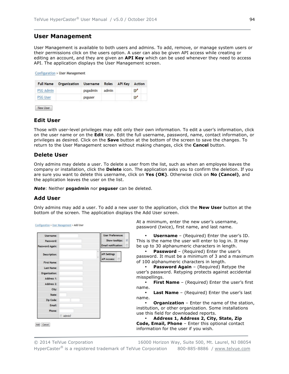User management | TelVue HyperCaster® User Manual | Page 95 / 105