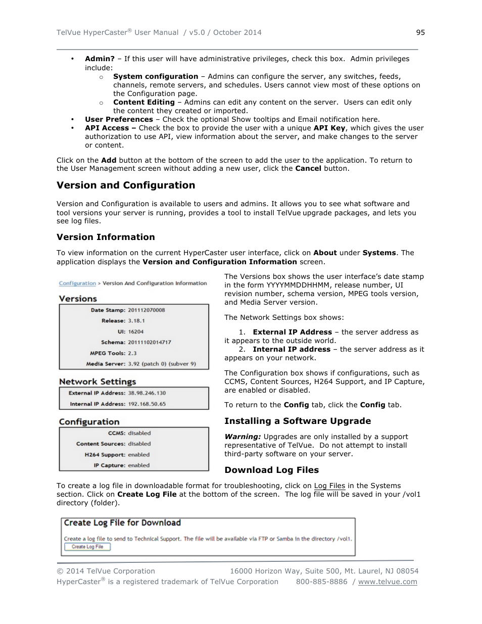 Version and configuration | TelVue HyperCaster® User Manual | Page 96 / 105