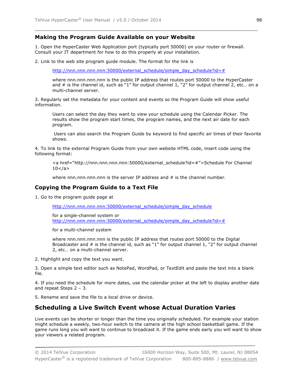 TelVue HyperCaster® User Manual | Page 99 / 105