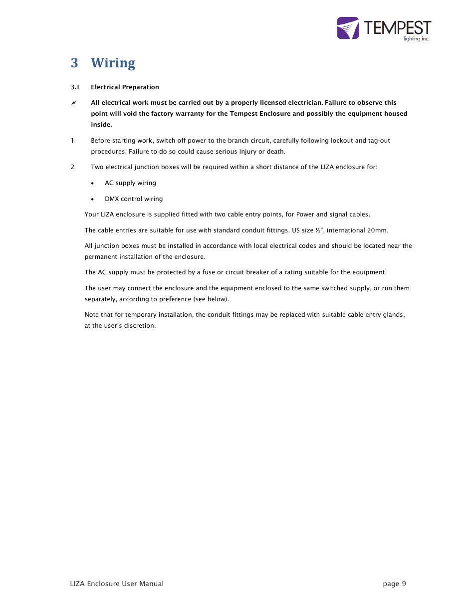 3 wiring | Tempest LIZA User Manual | Page 9 / 18