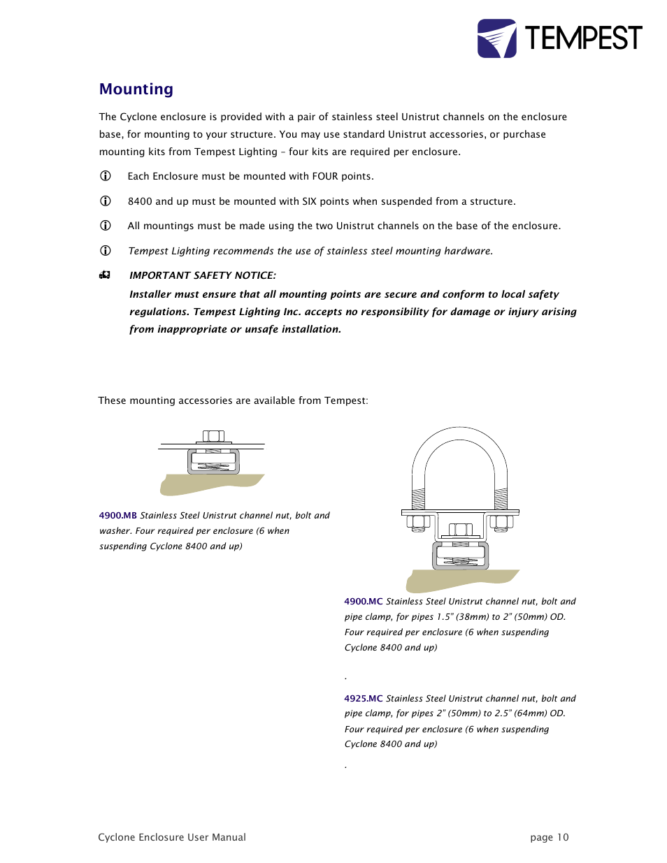Mounting | Tempest Cyclone User Manual | Page 10 / 48