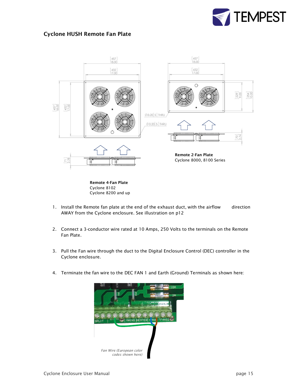 Cyclone hush remote fan plate | Tempest Cyclone User Manual | Page 15 / 48