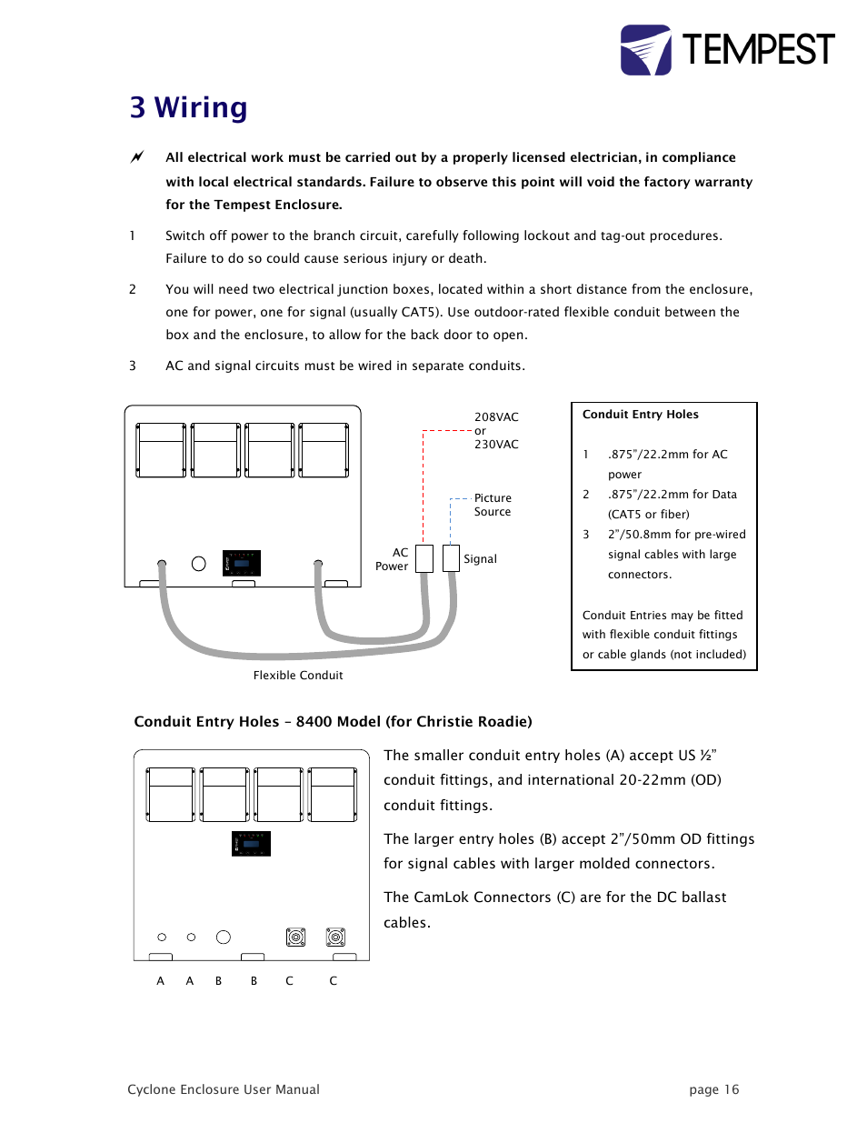 Wiring, 3 wiring | Tempest Cyclone User Manual | Page 16 / 48