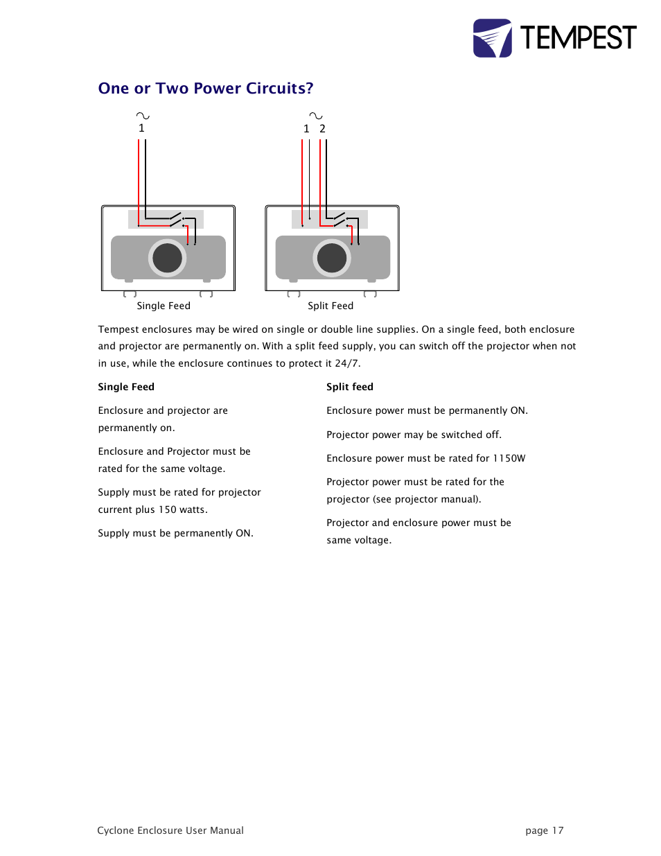 One or two power circuits | Tempest Cyclone User Manual | Page 17 / 48