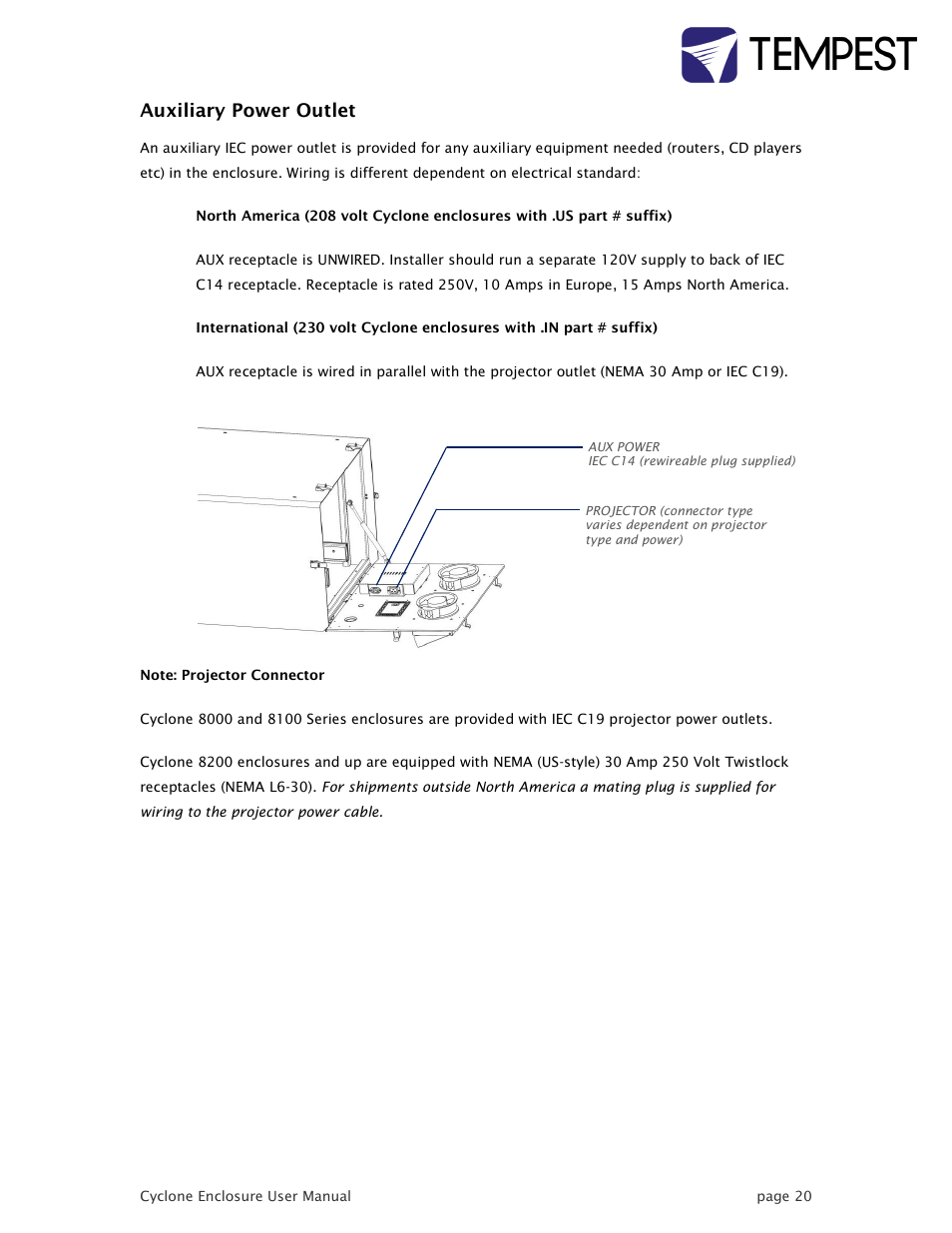 Auxiliary power outlet | Tempest Cyclone User Manual | Page 20 / 48