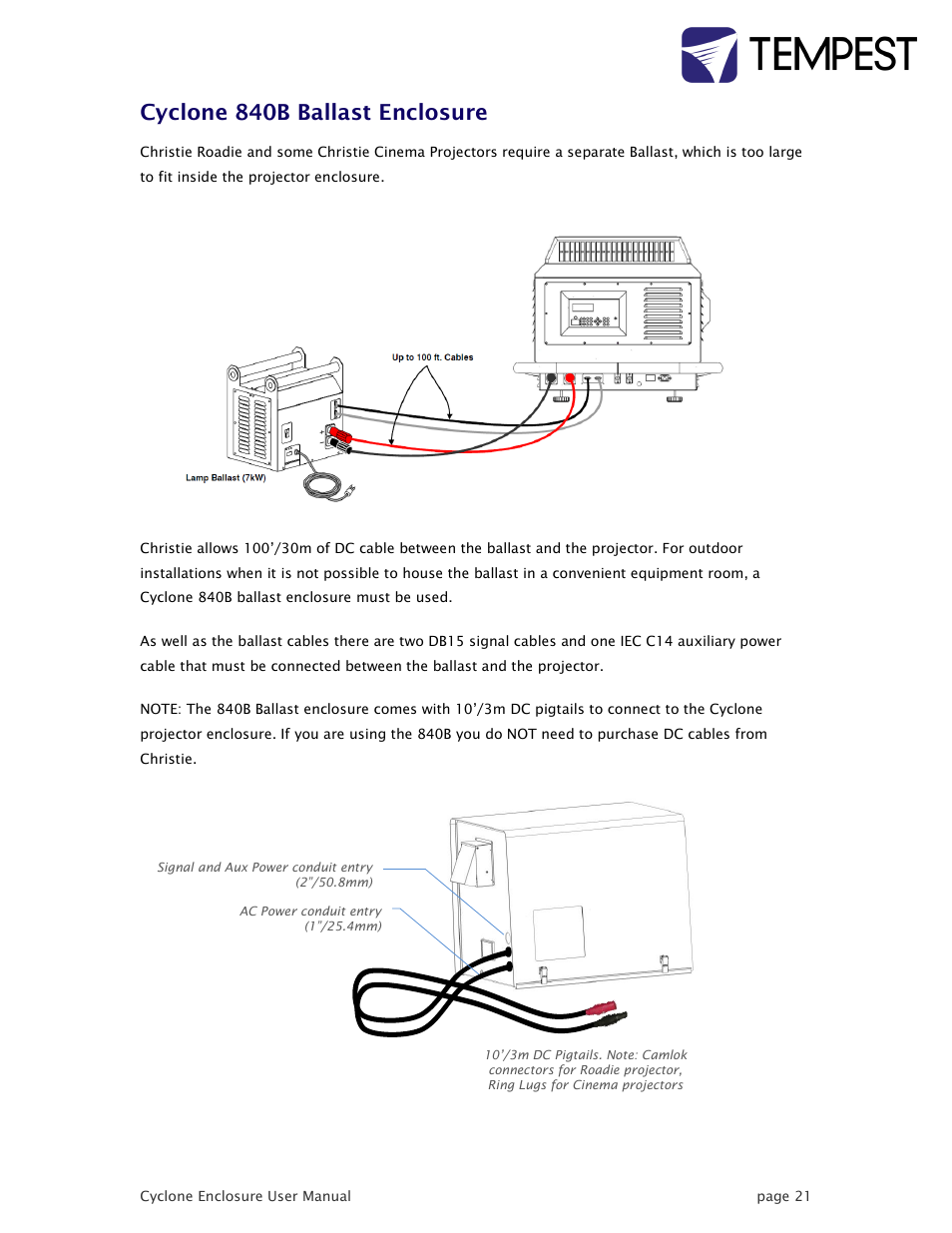Cyclone 840b ballast enclosure | Tempest Cyclone User Manual | Page 21 / 48