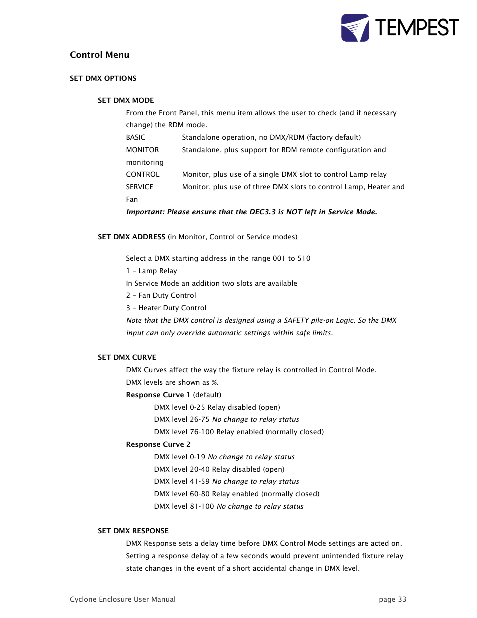Tempest Cyclone User Manual | Page 33 / 48