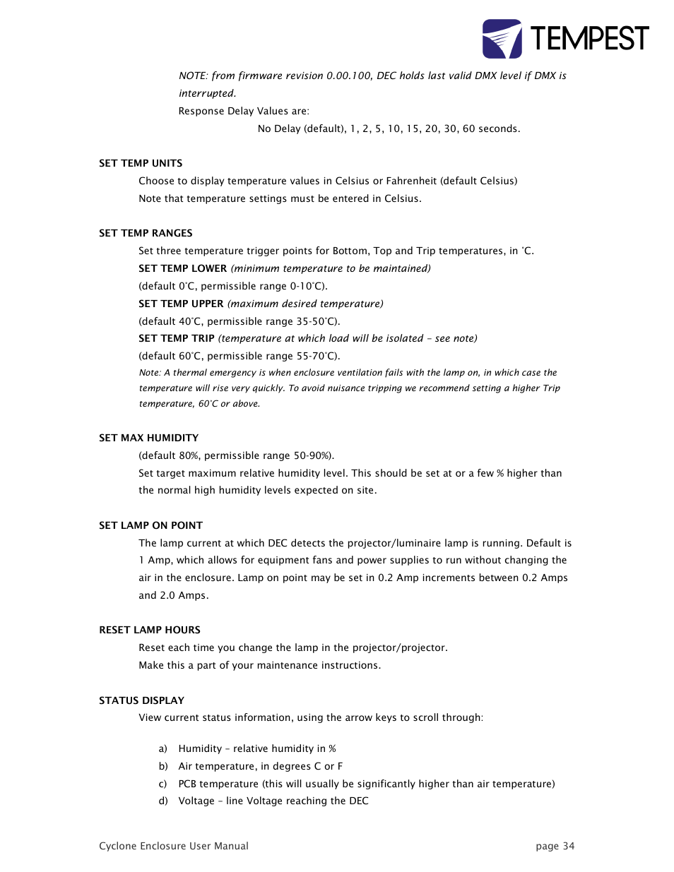 Tempest Cyclone User Manual | Page 34 / 48