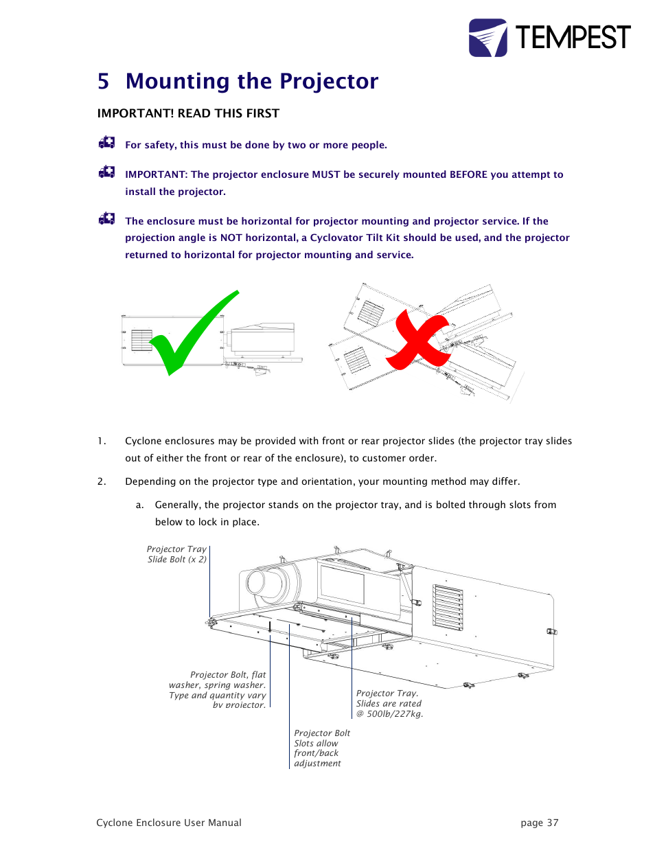 Mounting the projector, 5 mounting the projector | Tempest Cyclone User Manual | Page 37 / 48