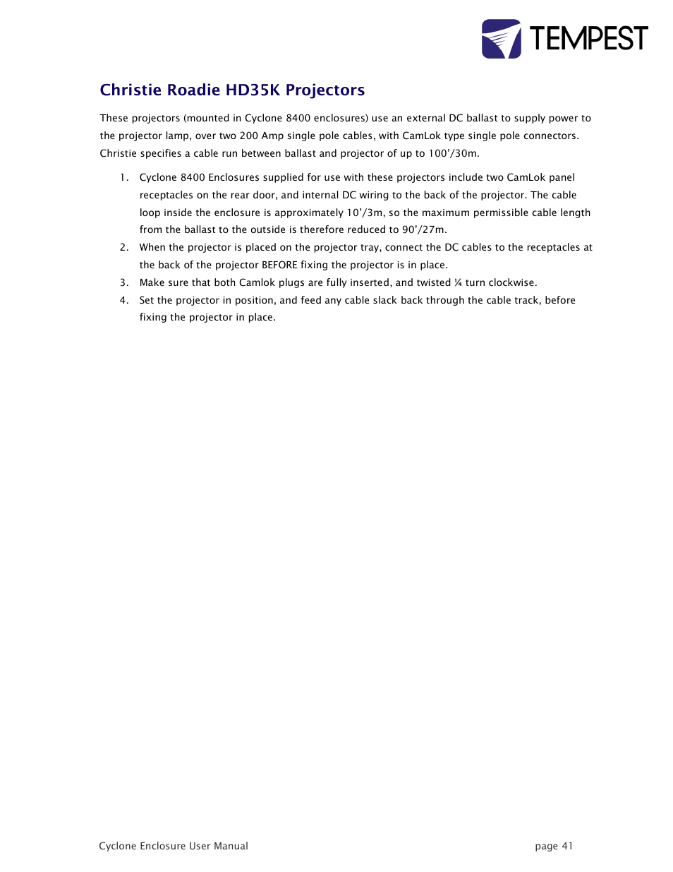 Christie roadie hd35k projectors | Tempest Cyclone User Manual | Page 41 / 48