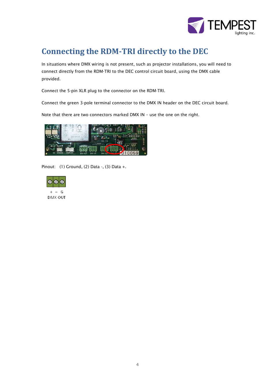 Connecting the rdm-tri directly to the dec | Tempest JESE RDM-TRI User Manual | Page 4 / 8