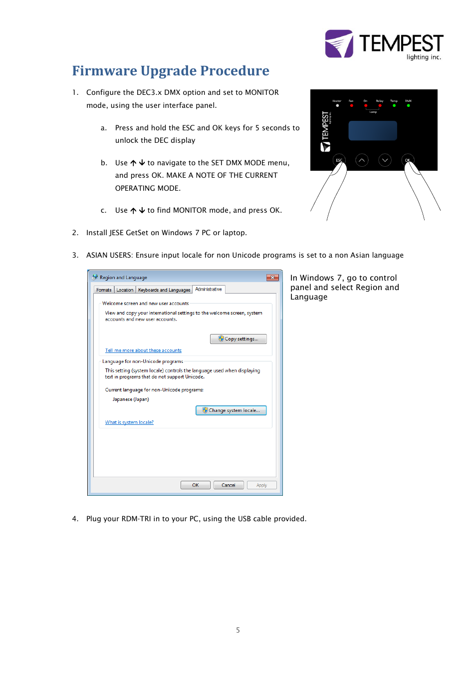 Firmware upgrade procedure | Tempest JESE RDM-TRI User Manual | Page 5 / 8