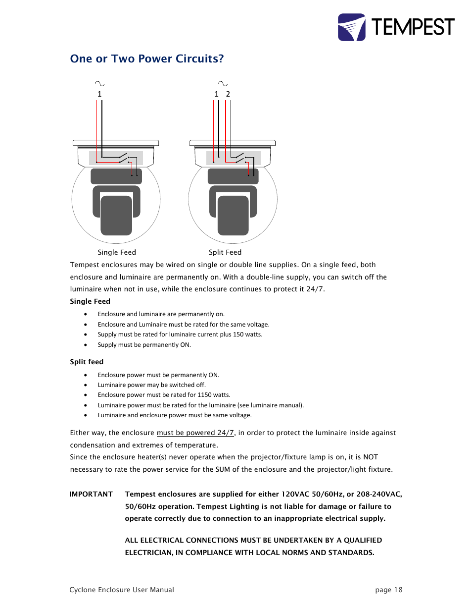 One or two power circuits | Tempest Tornado User Manual | Page 18 / 50