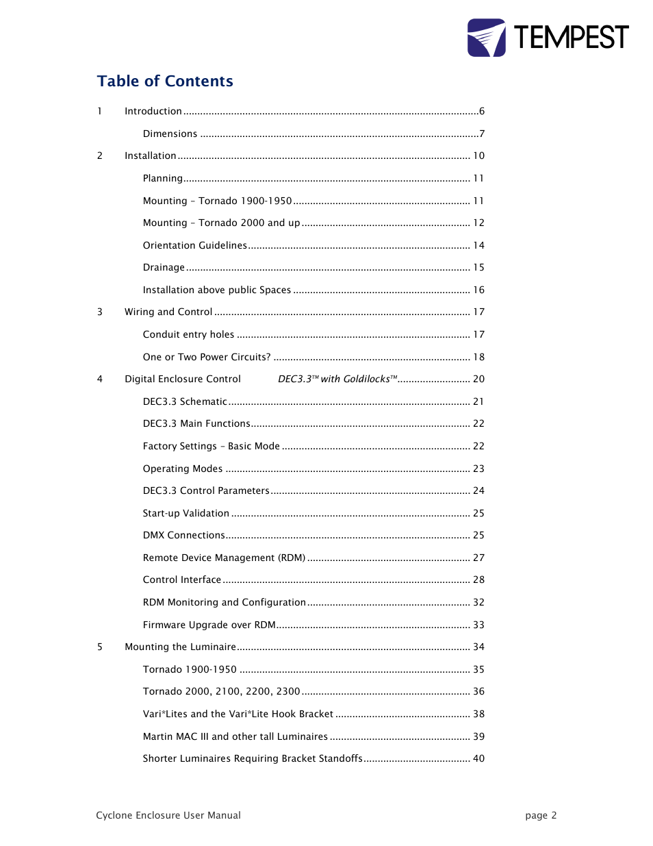 Tempest Tornado User Manual | Page 2 / 50