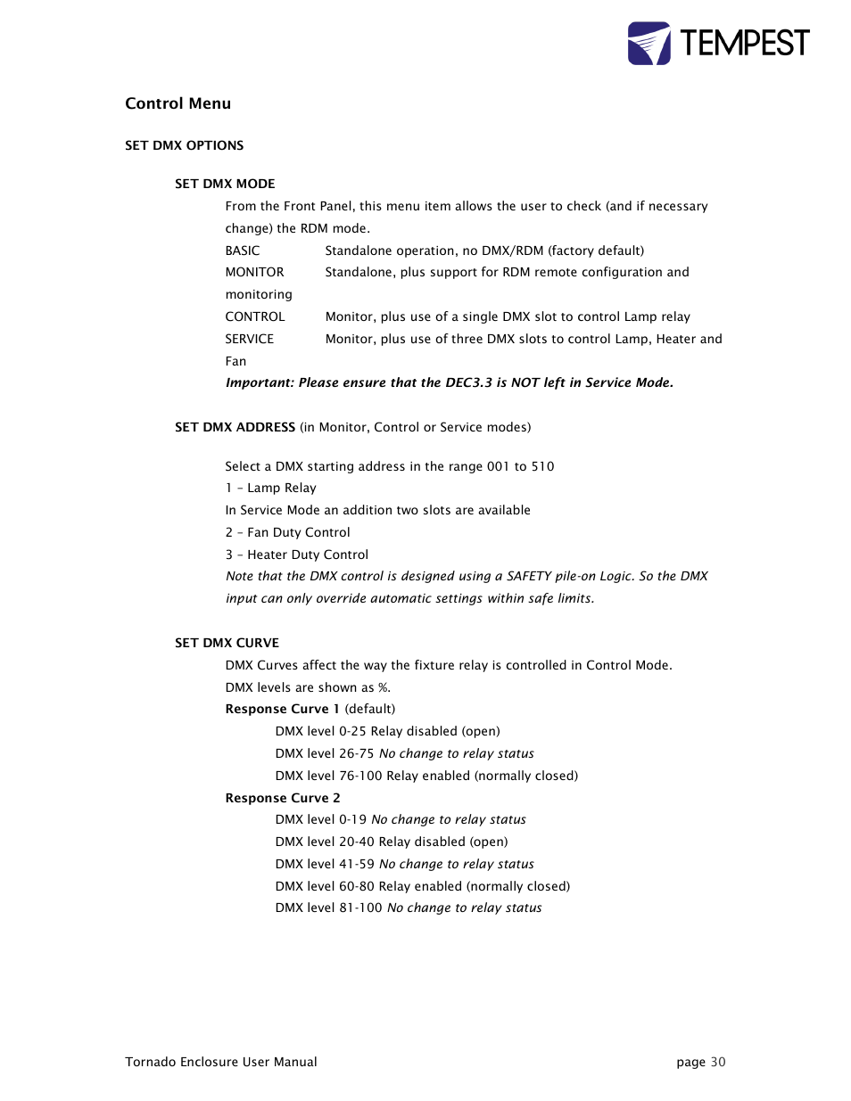Tempest Tornado User Manual | Page 30 / 50
