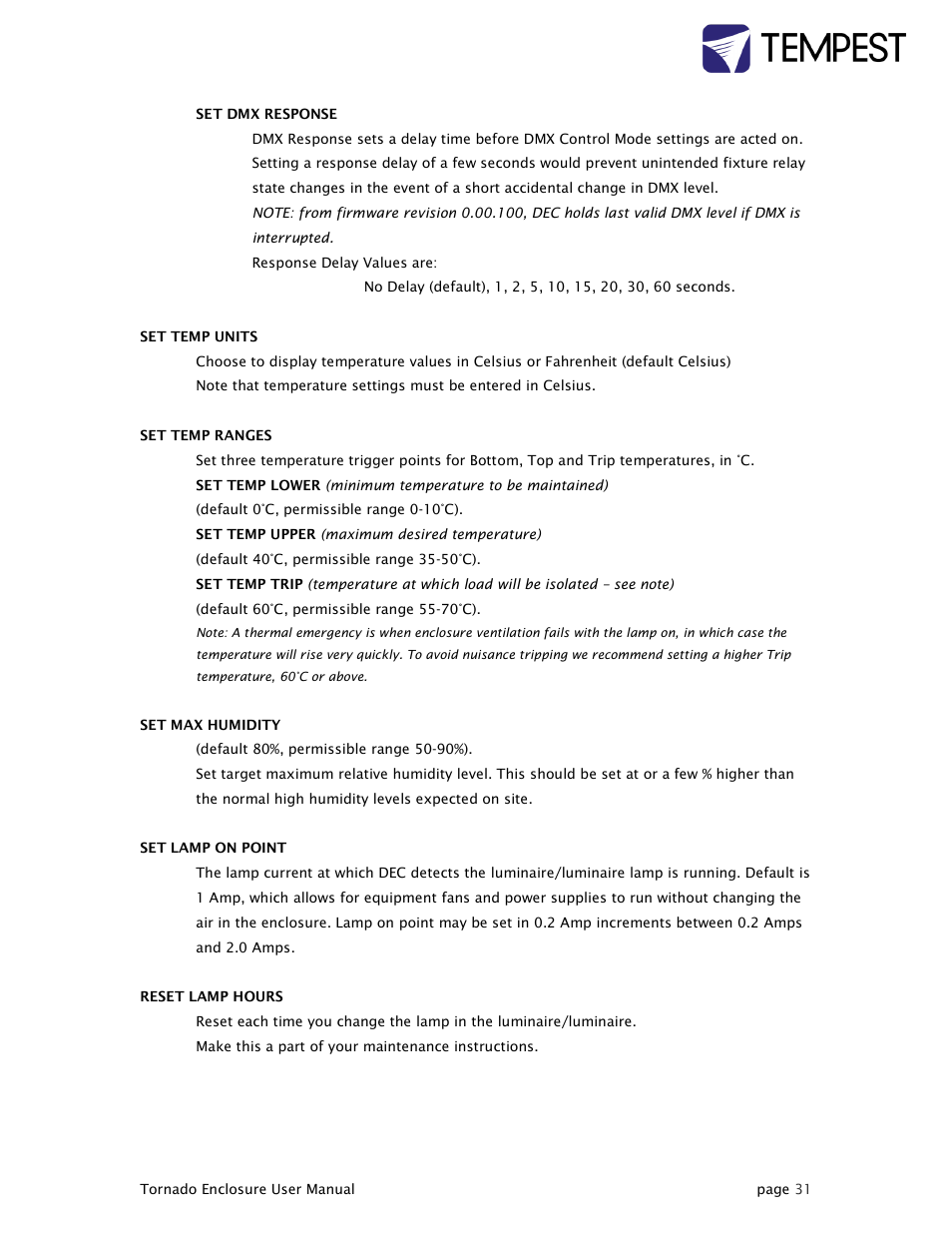 Tempest Tornado User Manual | Page 31 / 50