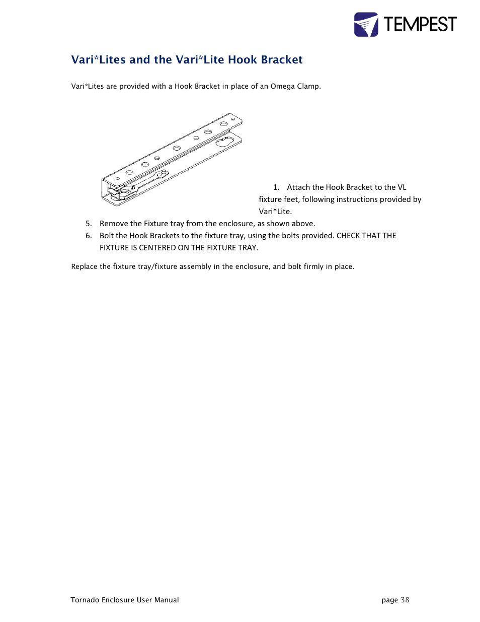 Vari*lites and the vari*lite hook bracket | Tempest Tornado User Manual | Page 38 / 50