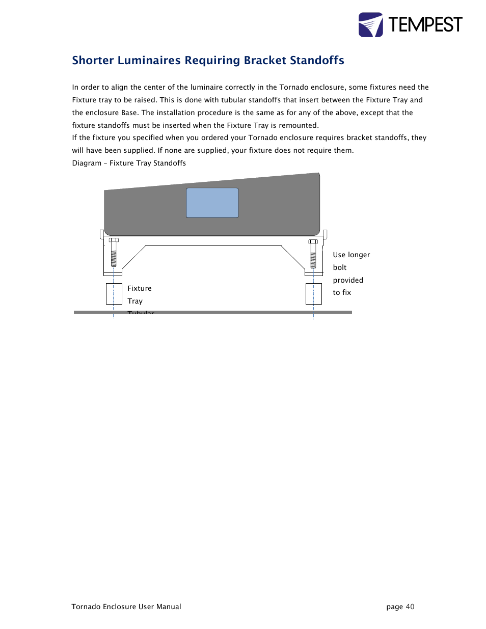 Shorter luminaires requiring bracket standoffs | Tempest Tornado User Manual | Page 40 / 50