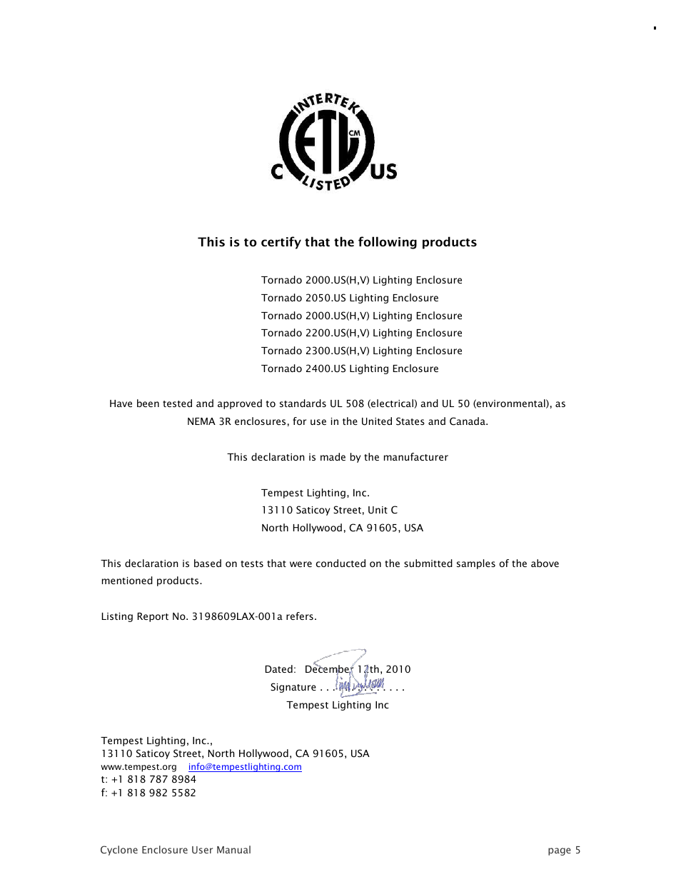 Tempest Tornado User Manual | Page 5 / 50