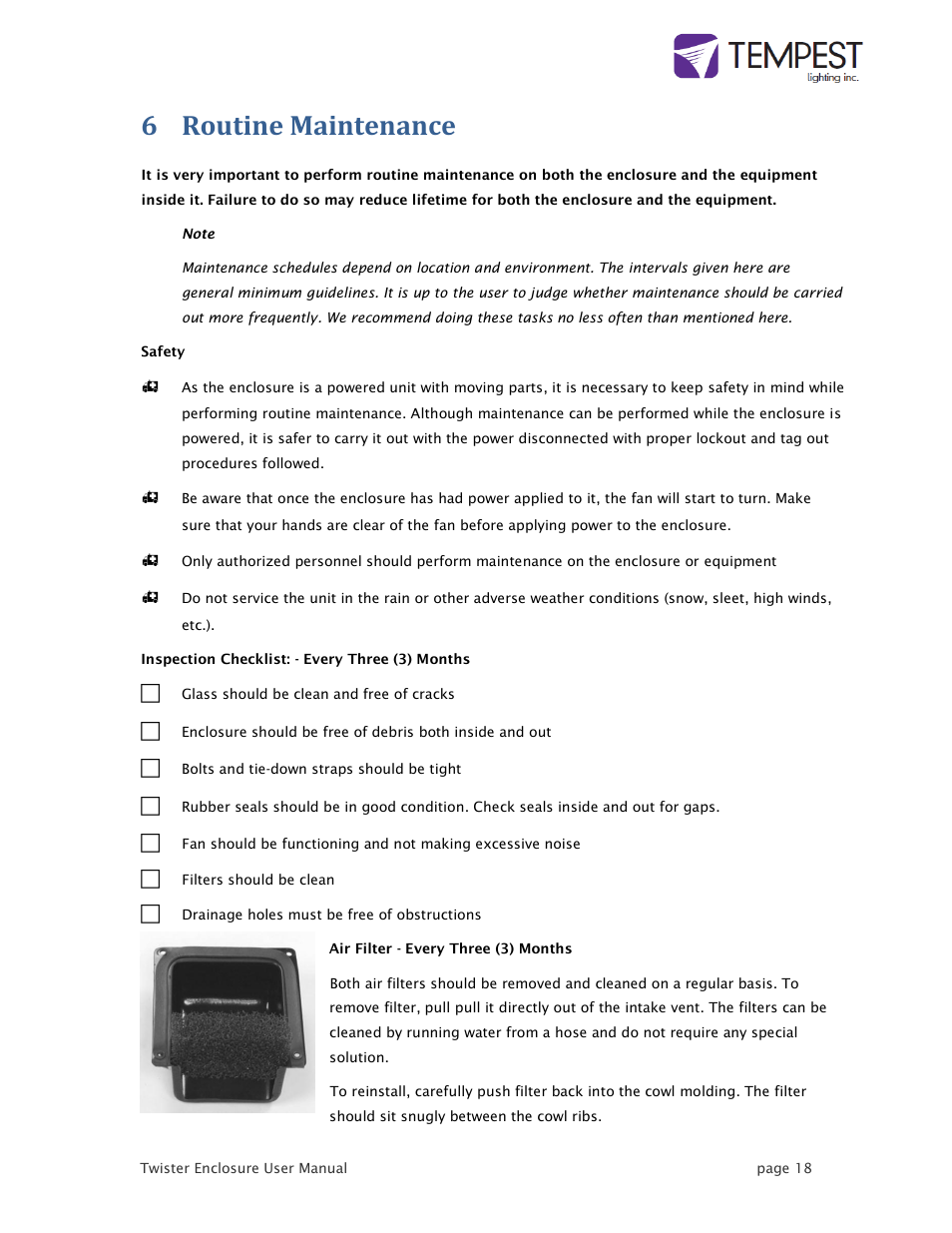 6 routine maintenance | Tempest Twister User Manual | Page 18 / 22