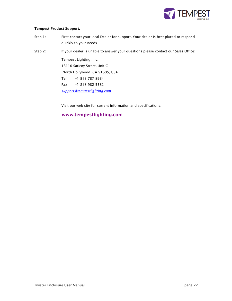 Tempest Twister User Manual | Page 22 / 22