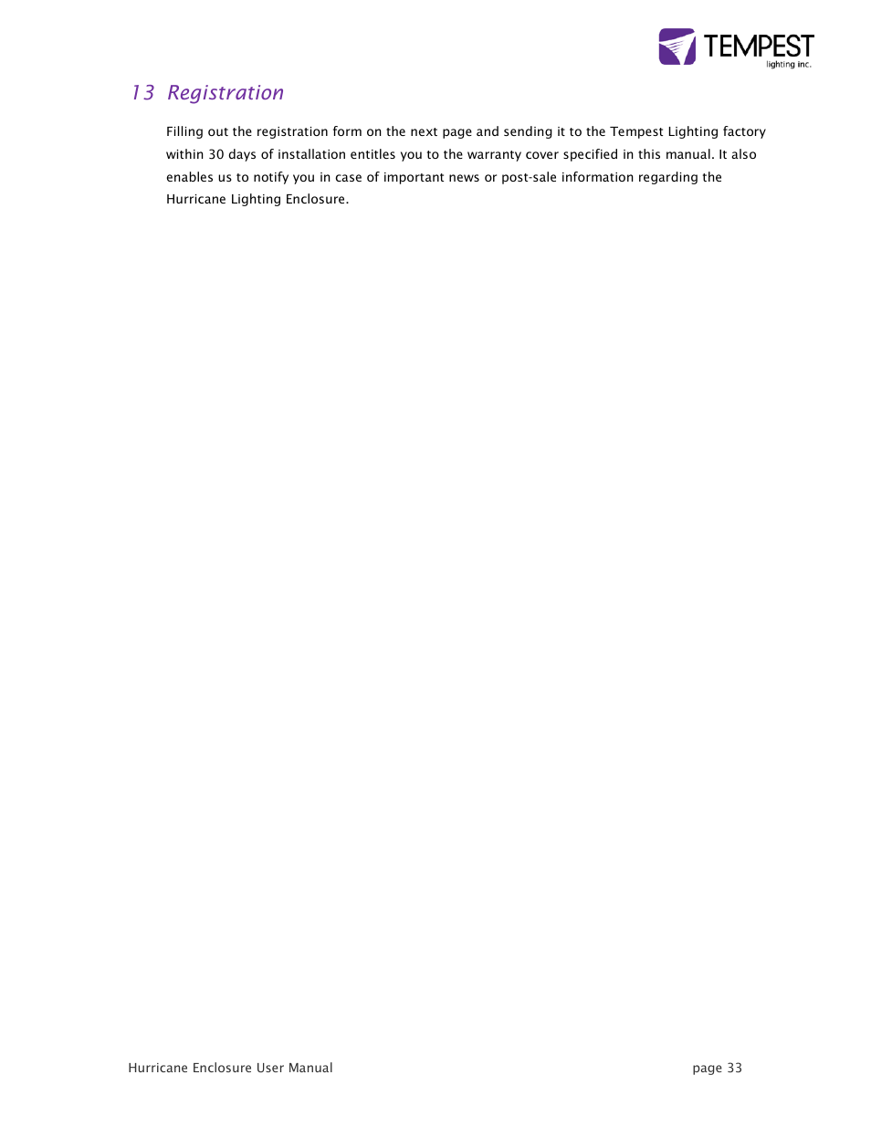 13 registration | Tempest Hurricane User Manual | Page 33 / 47
