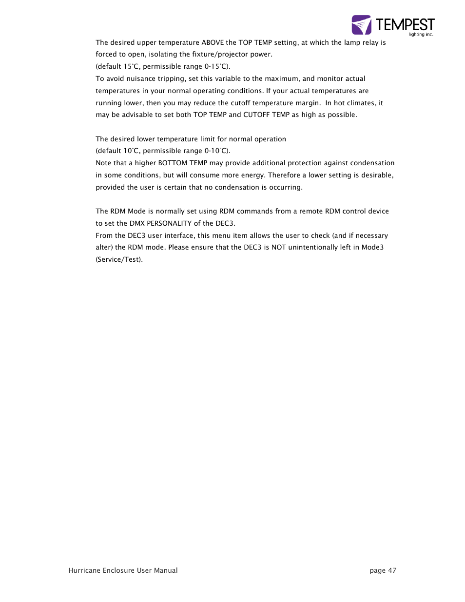 Tempest Hurricane User Manual | Page 47 / 47