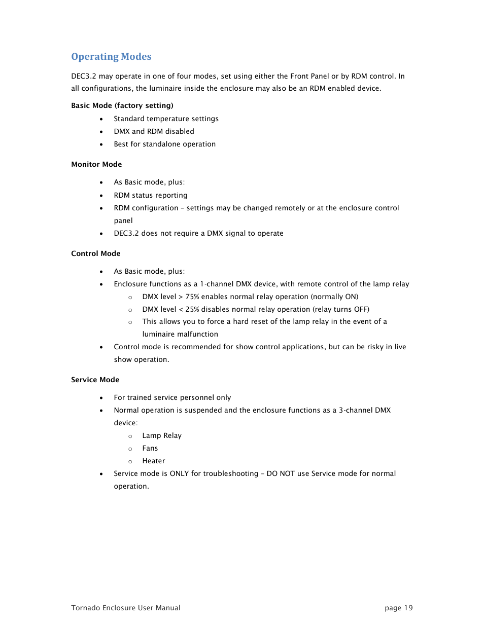 Operating modes | Tempest TornadoRetrofit Kits User Manual | Page 19 / 36