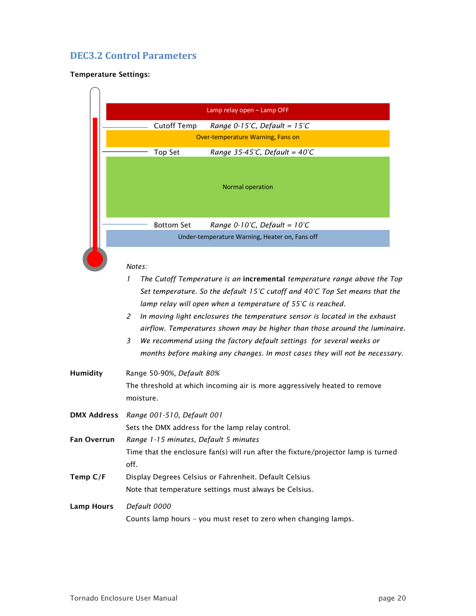 Dec3.2 control parameters | Tempest TornadoRetrofit Kits User Manual | Page 20 / 36