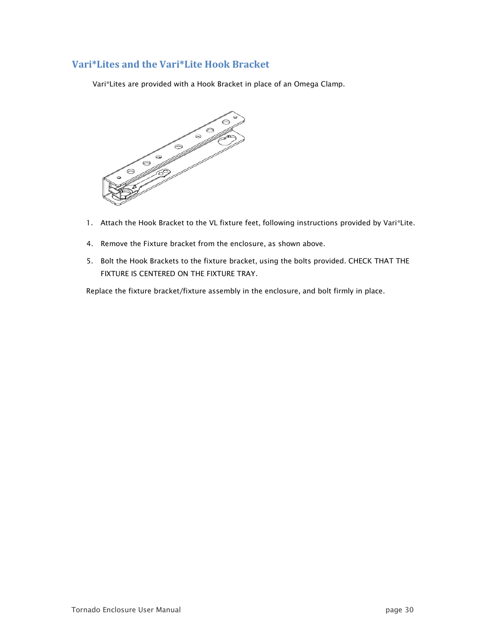 Vari*lites and the vari*lite hook bracket | Tempest TornadoRetrofit Kits User Manual | Page 30 / 36
