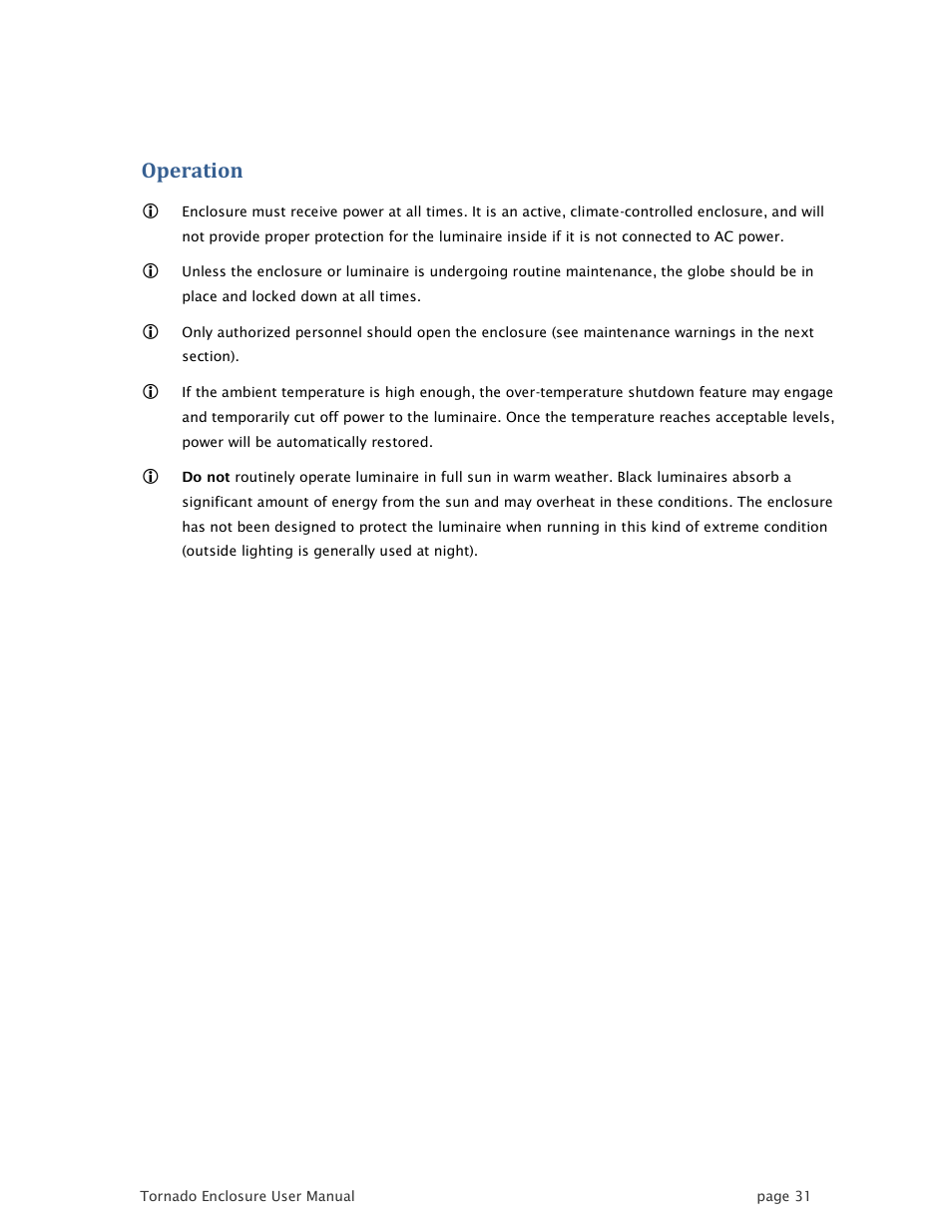 Operation | Tempest TornadoRetrofit Kits User Manual | Page 31 / 36