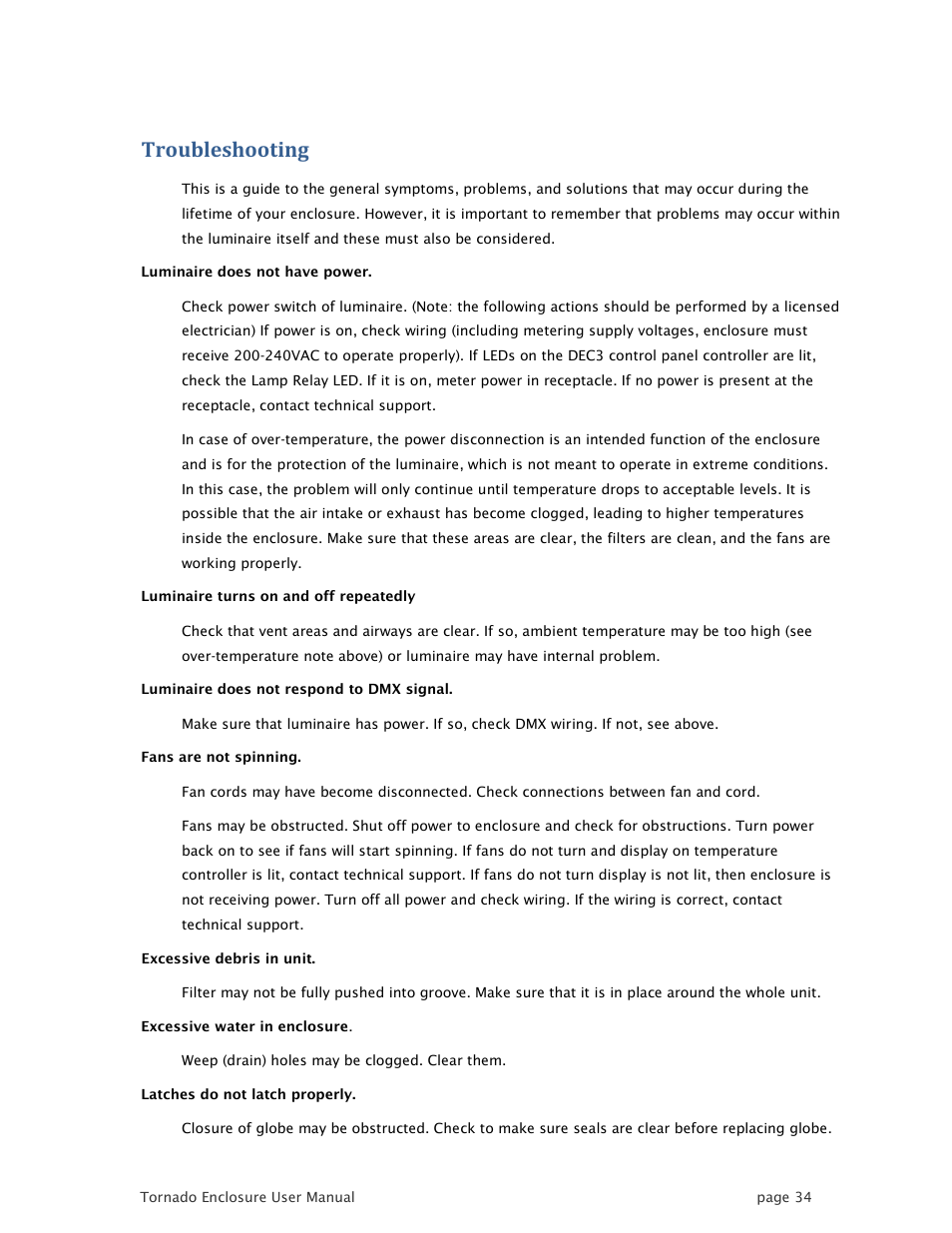 Troubleshooting | Tempest TornadoRetrofit Kits User Manual | Page 34 / 36