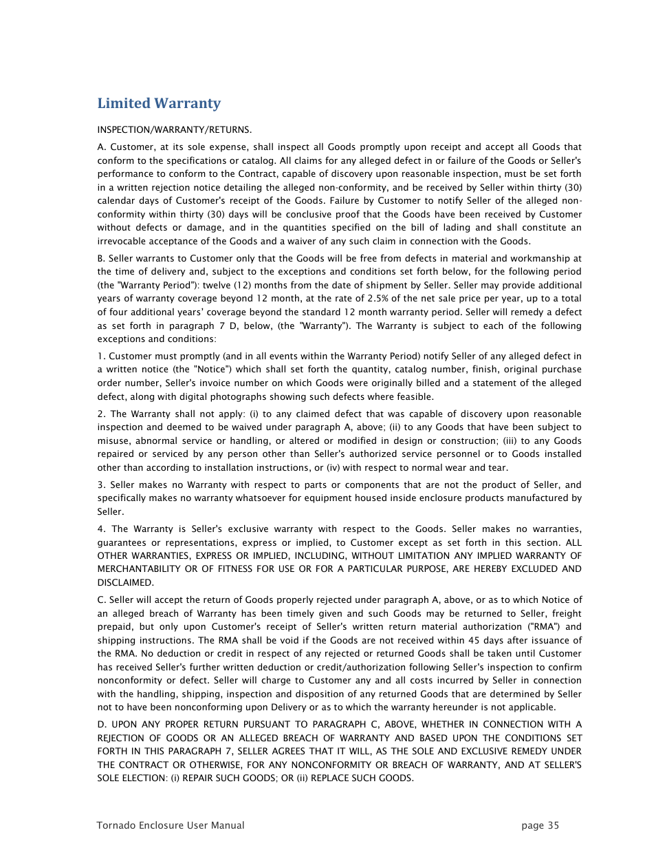 Limited warranty | Tempest TornadoRetrofit Kits User Manual | Page 35 / 36