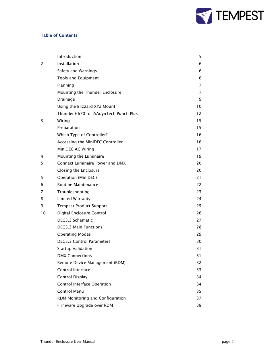 Tempest Thunder User Manual | Page 2 / 38
