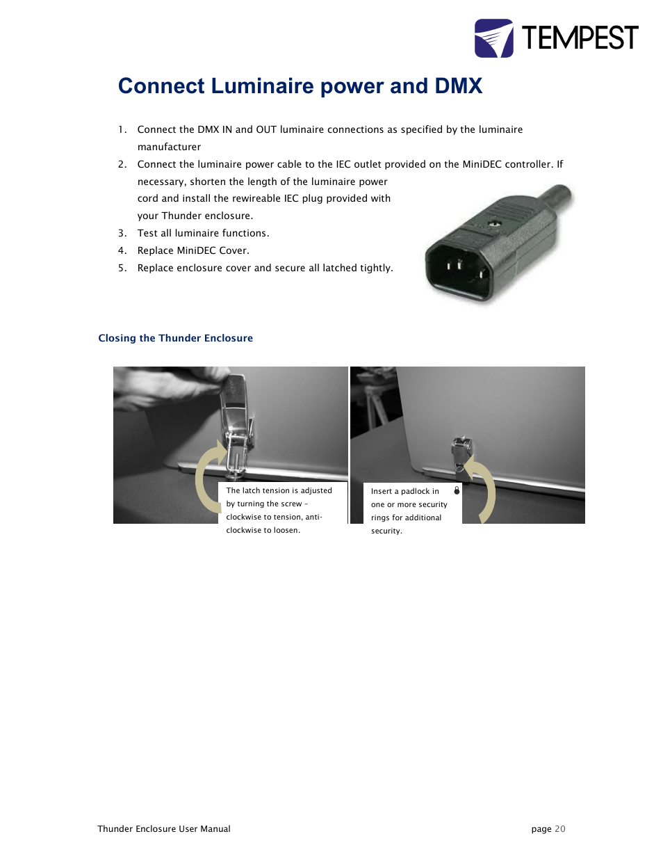5connect luminaire power and dmx | Tempest Thunder User Manual | Page 20 / 38