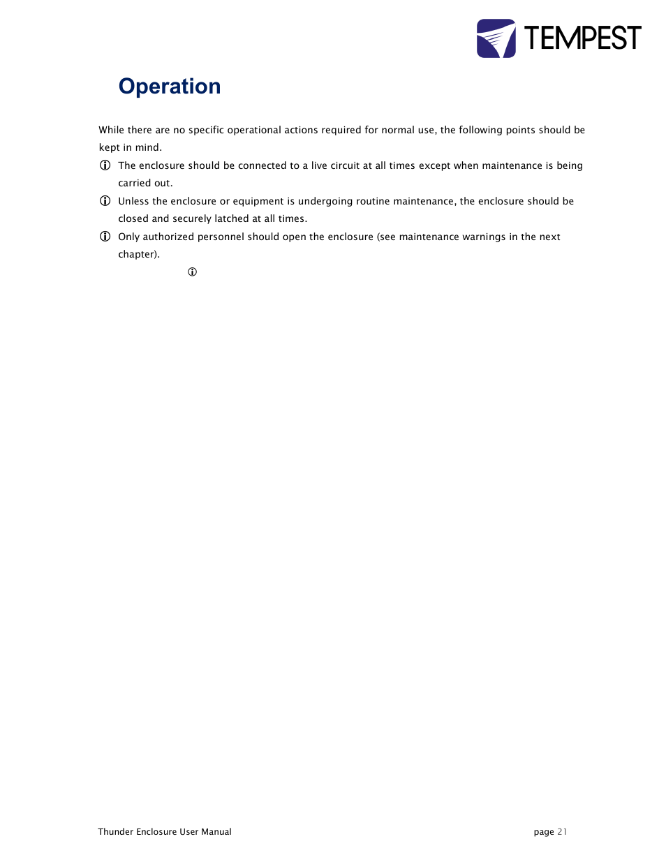6operation | Tempest Thunder User Manual | Page 21 / 38