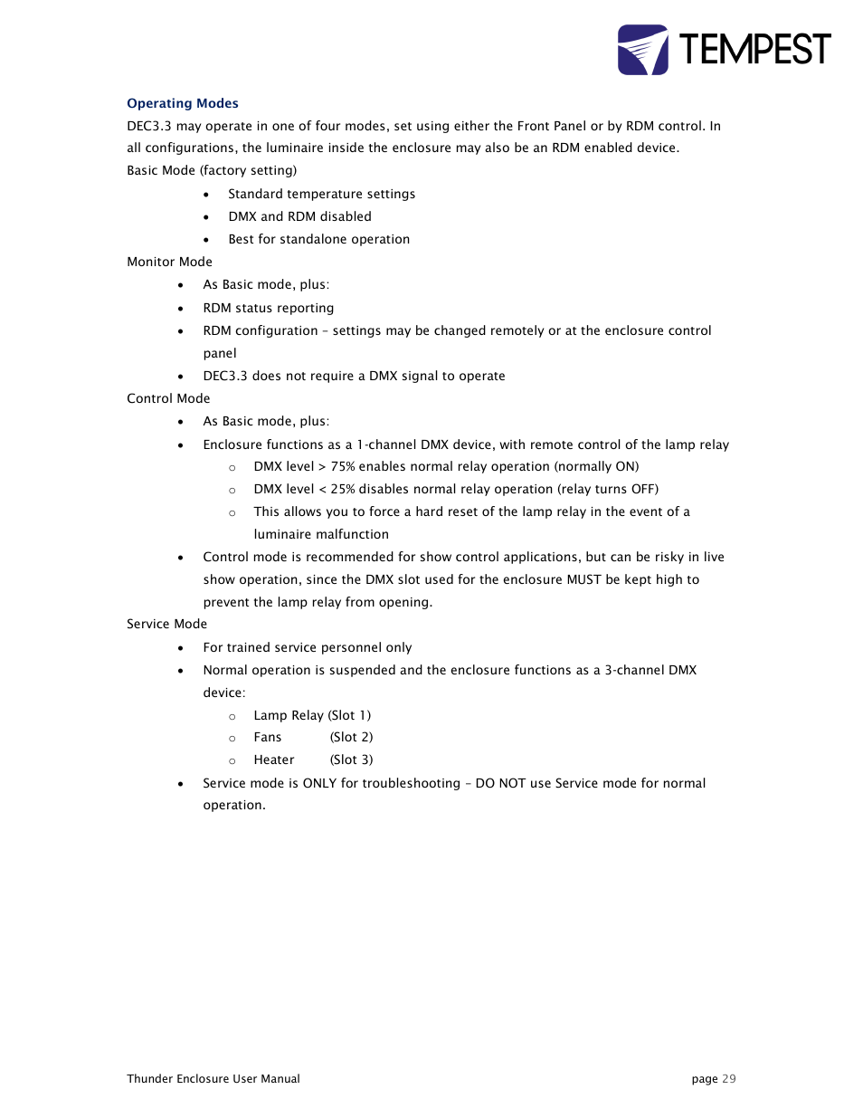 Tempest Thunder User Manual | Page 29 / 38