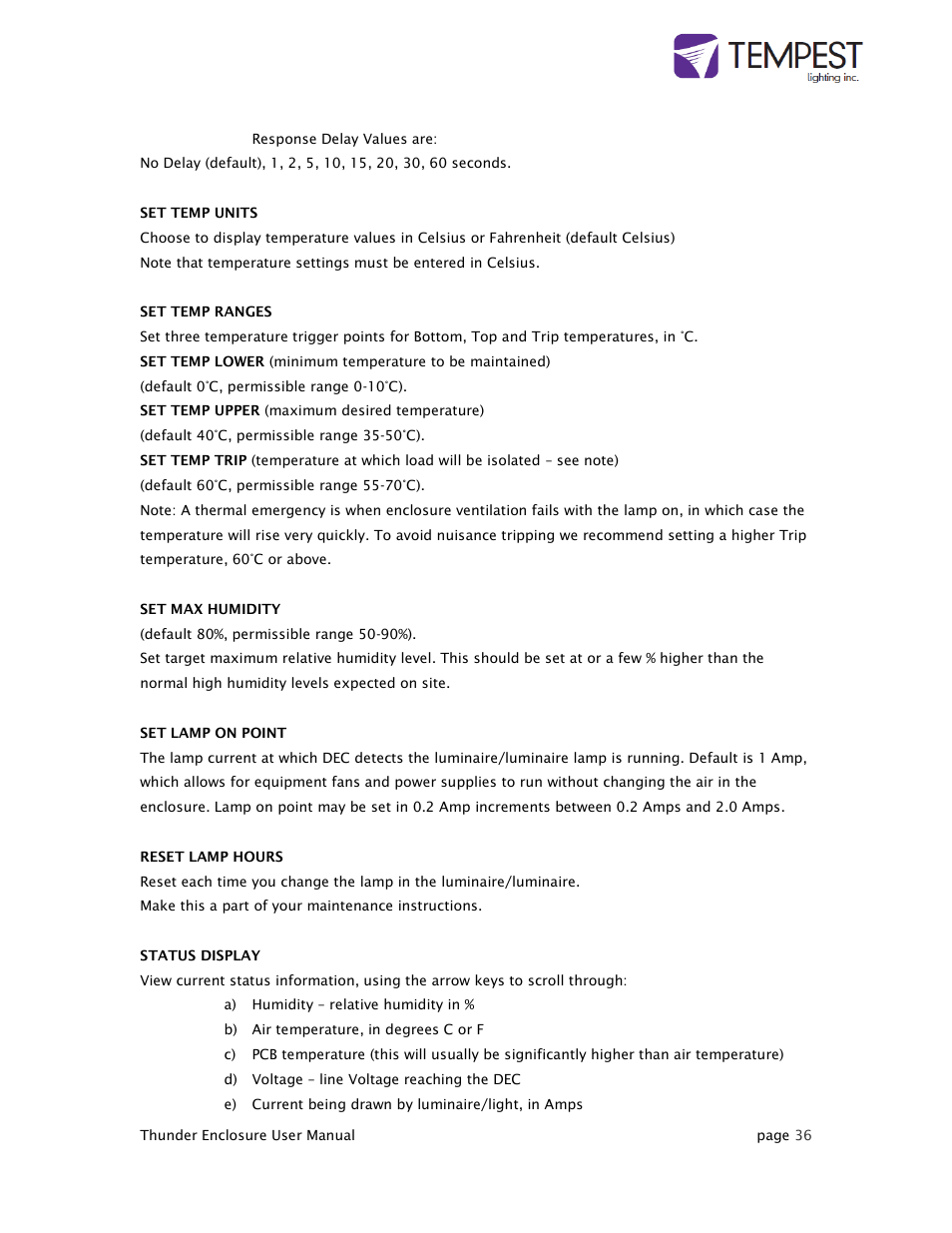 Tempest Thunder User Manual | Page 36 / 38