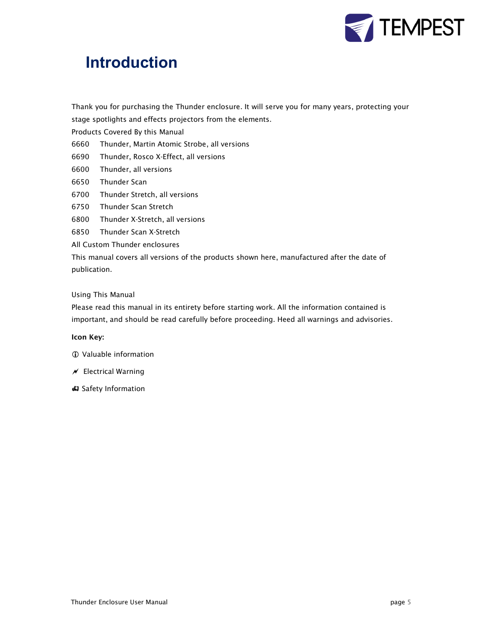 1introduction | Tempest Thunder User Manual | Page 5 / 38