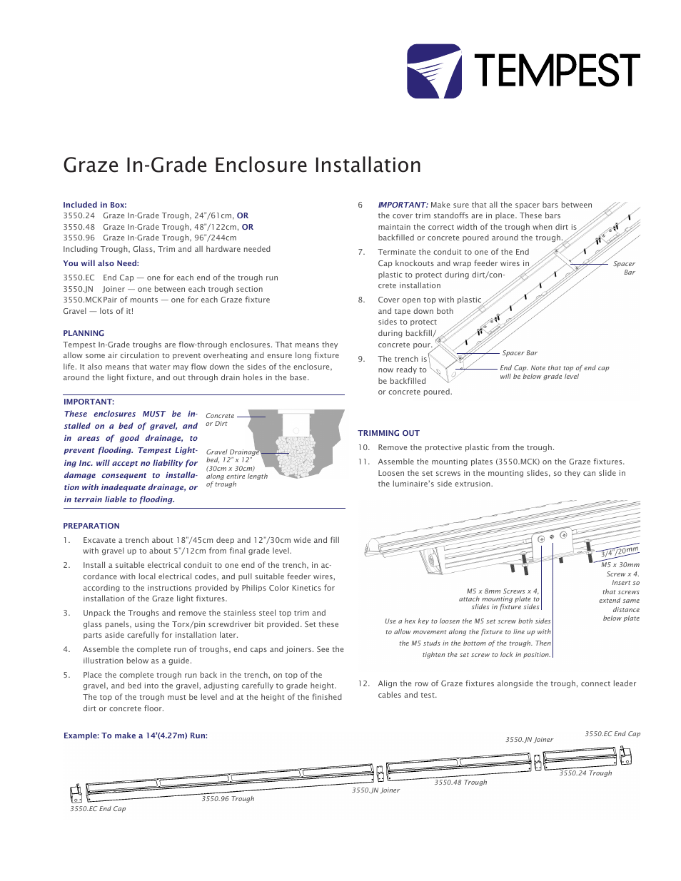 Tempest Graze In-Grade Trough System User Manual | 2 pages