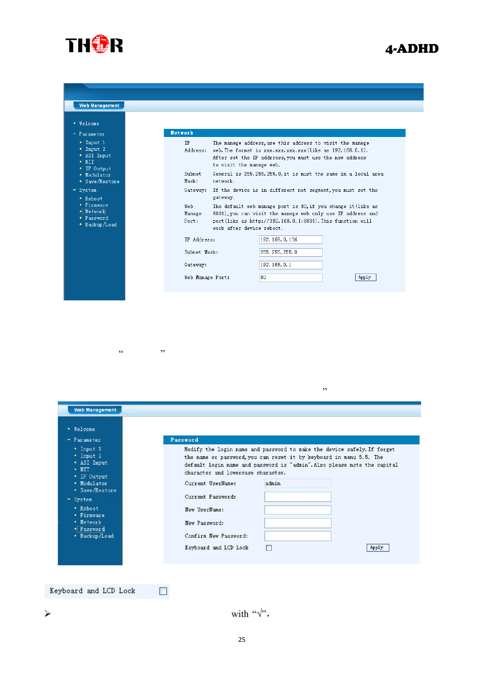 Adhd, Change password | Thor 4 Ch HD Analog or Digital to HDTV modulator User Manual | Page 28 / 34