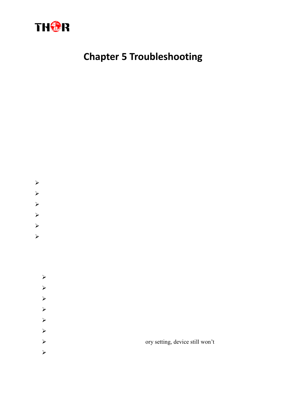Chapter 5 troubleshooting | Thor 1- 4 HDMI to QAM Modulators User Manual | Page 35 / 40