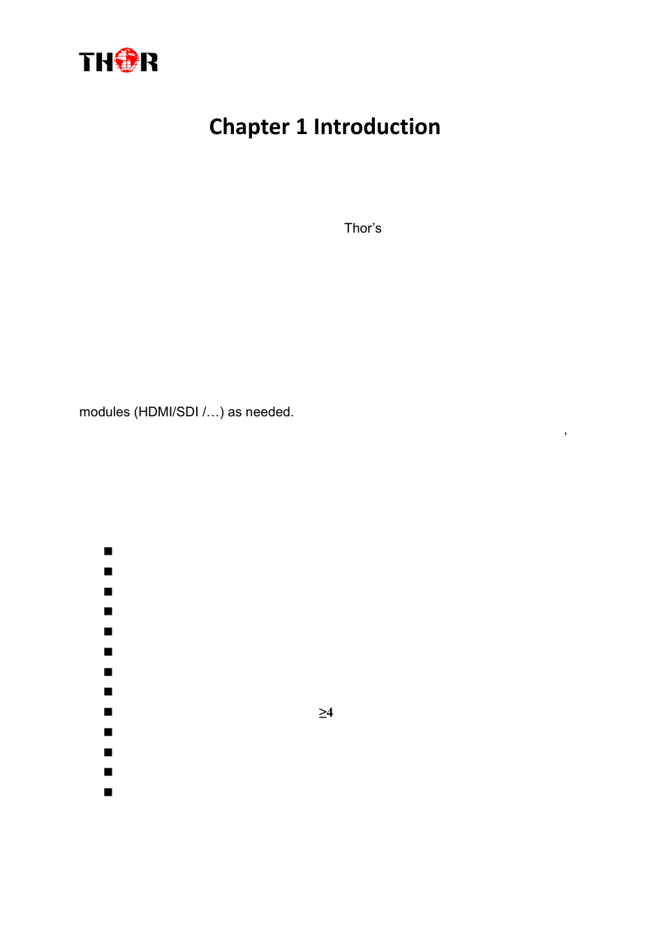 Chapter 1 introduction, Roduct, Verview | Eatures | Thor 1- 4 HDMI to QAM Modulators User Manual | Page 4 / 40