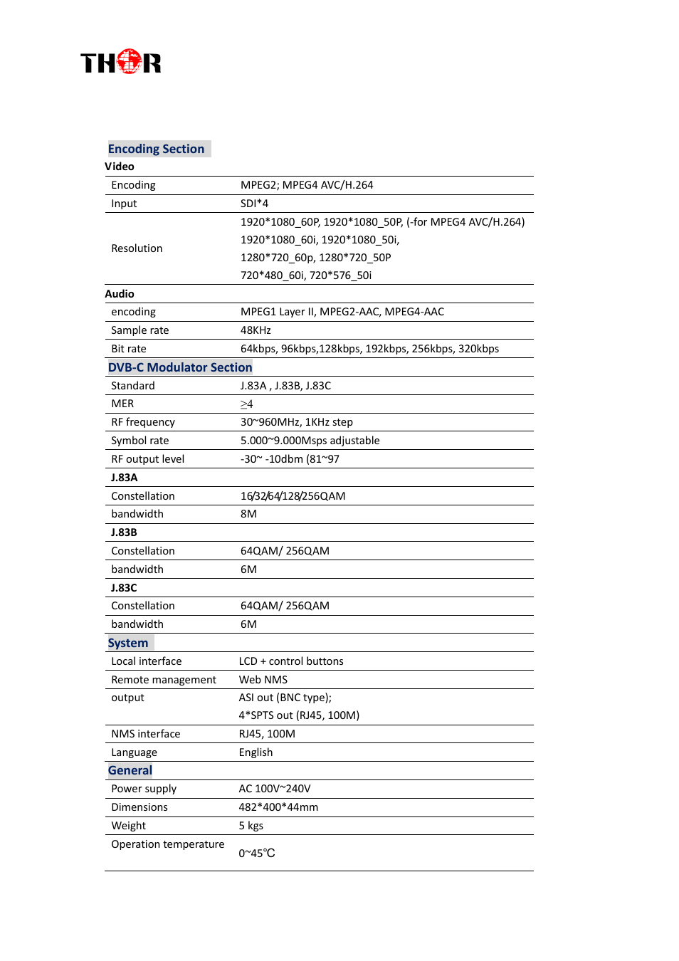 Pecifications, 3 specifications | Thor 1- 4 HDMI to QAM Modulators User Manual | Page 5 / 40