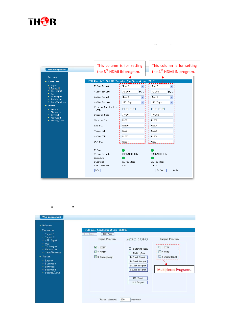 H-4hdmi-atsc-ip, Input 2, Asi input | Thor 1-4 HDMI to ATSC Modulators 8VSB User Manual | Page 24 / 37