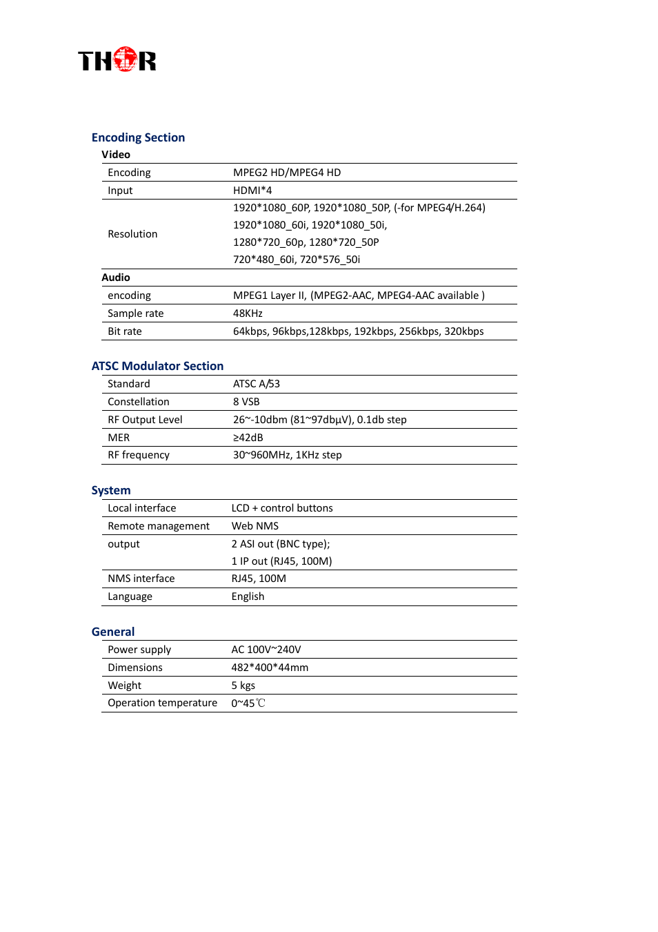 Pecifications, H-4hdmi-atsc-ip, 3 specifications | Thor 1-4 HDMI to ATSC Modulators 8VSB User Manual | Page 6 / 37