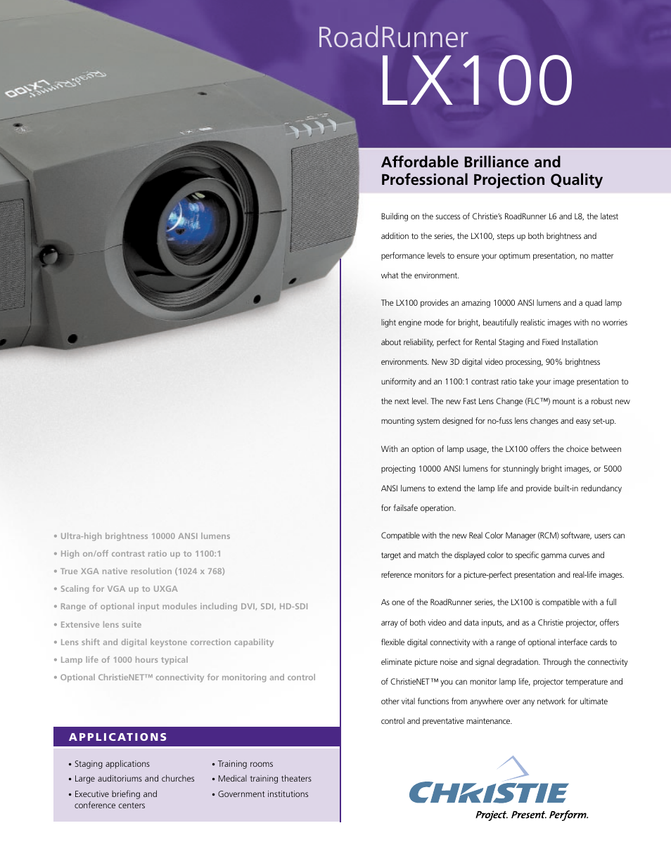 Christie Digital Systems RoadRunner LX100 User Manual | 2 pages