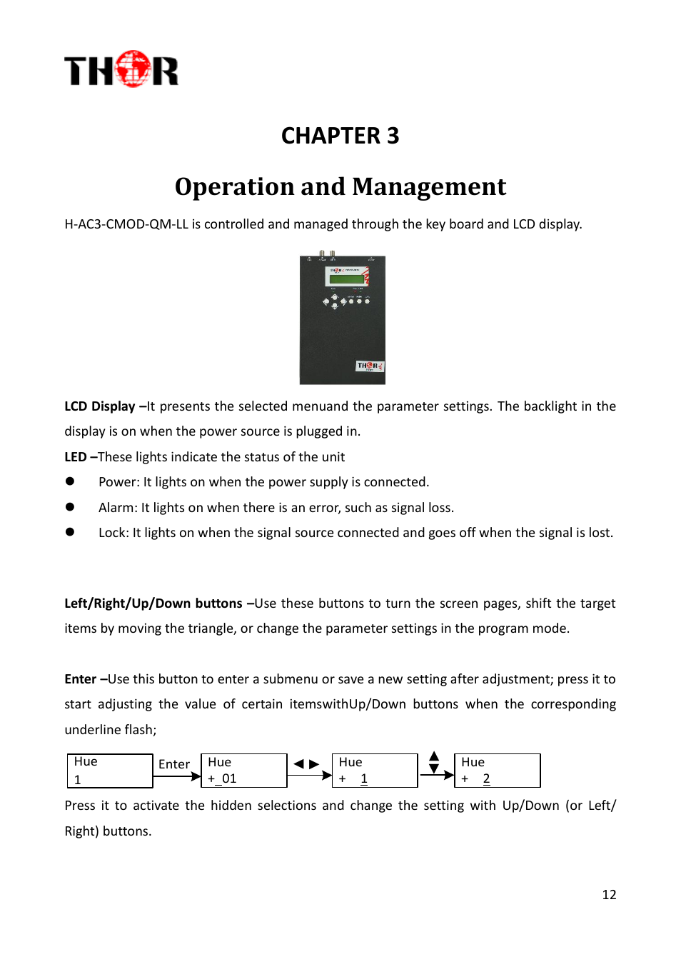 Operation and management, Chapter 3 operation and management, H-ac3-cmod-qam-ll | Thor Compact HDMI, YpbPr, Modulators + AC3 User Manual | Page 12 / 22